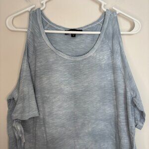 SANCTUARY Cold Shoulder Short Sleeve Top Womens M Blue Tie Soft Cotton Scoop